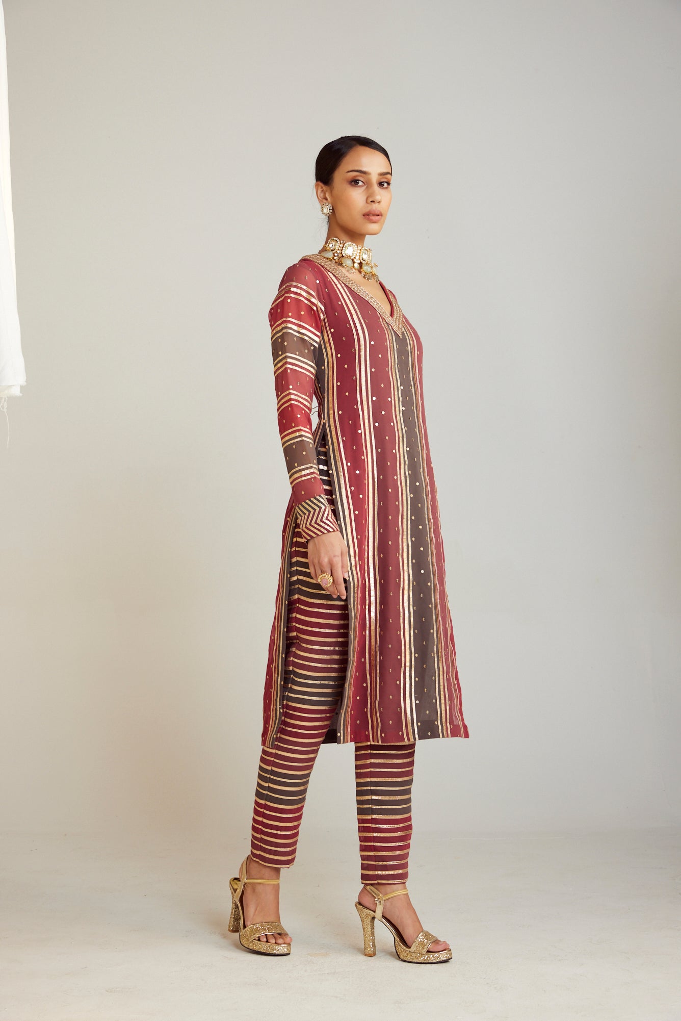 Charcoal Grey V Neck Straight Kurta Pant Set