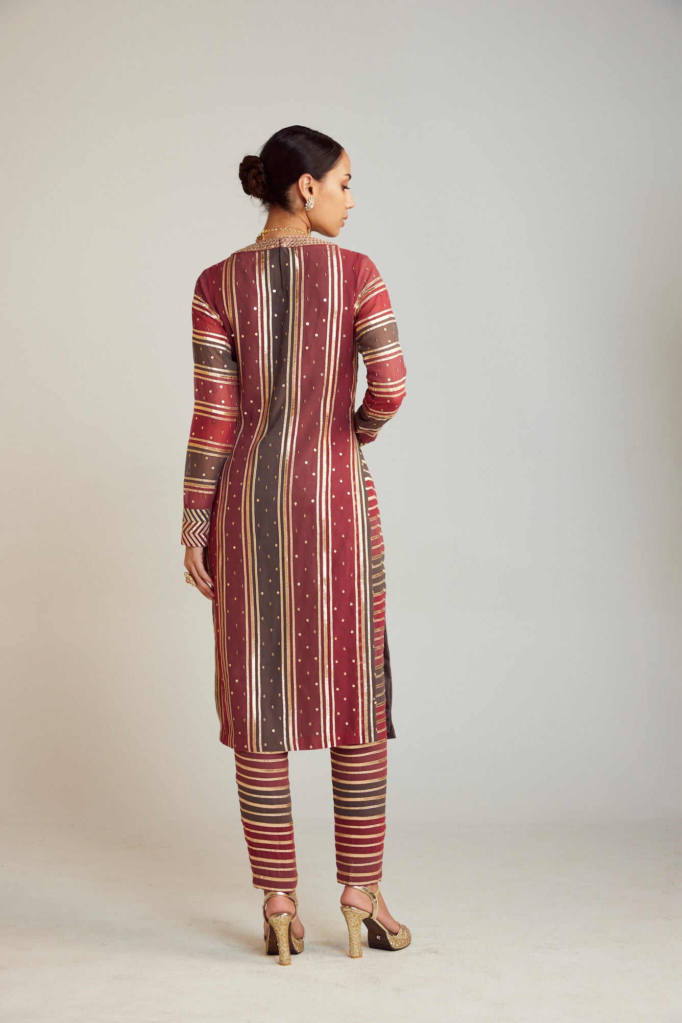 Charcoal Grey V Neck Straight Kurta Pant Set