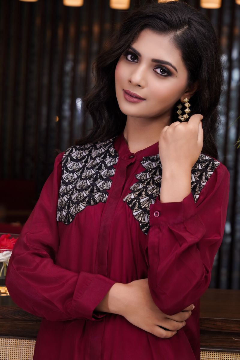 Red Set Hand Embroidery Black Resham Embroidery Set