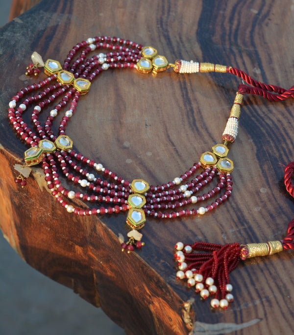 Red jades and polki
 choker set with studs