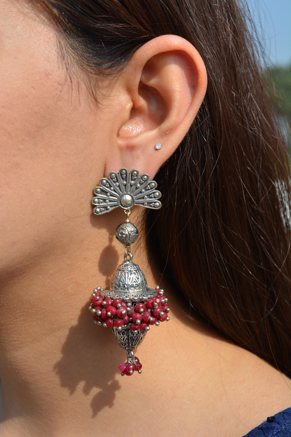 Red pakhawaj dholki earrings