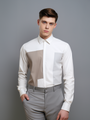 Colourblocked Spread Collar Cotton Semi-Formal Shirt