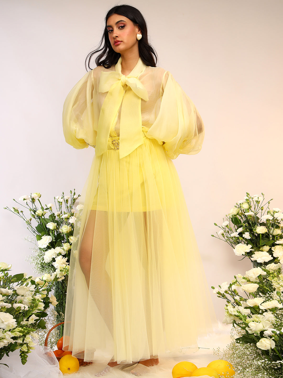 Organza Tie Up Shirt & Tule Skirt