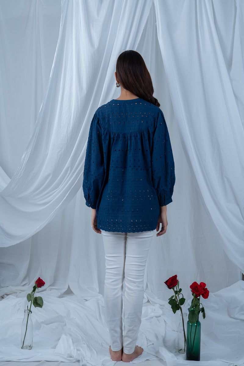 Our Eyelet Embroidery Top With Gathered Sleeves