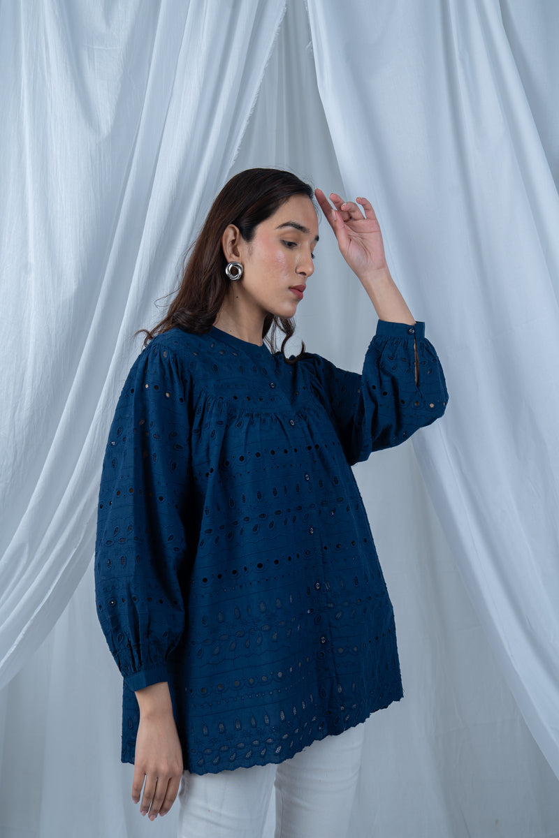 Our Eyelet Embroidery Top With Gathered Sleeves