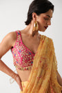 The alipore jhilmil saree set in butter yellow with phool gota blouse