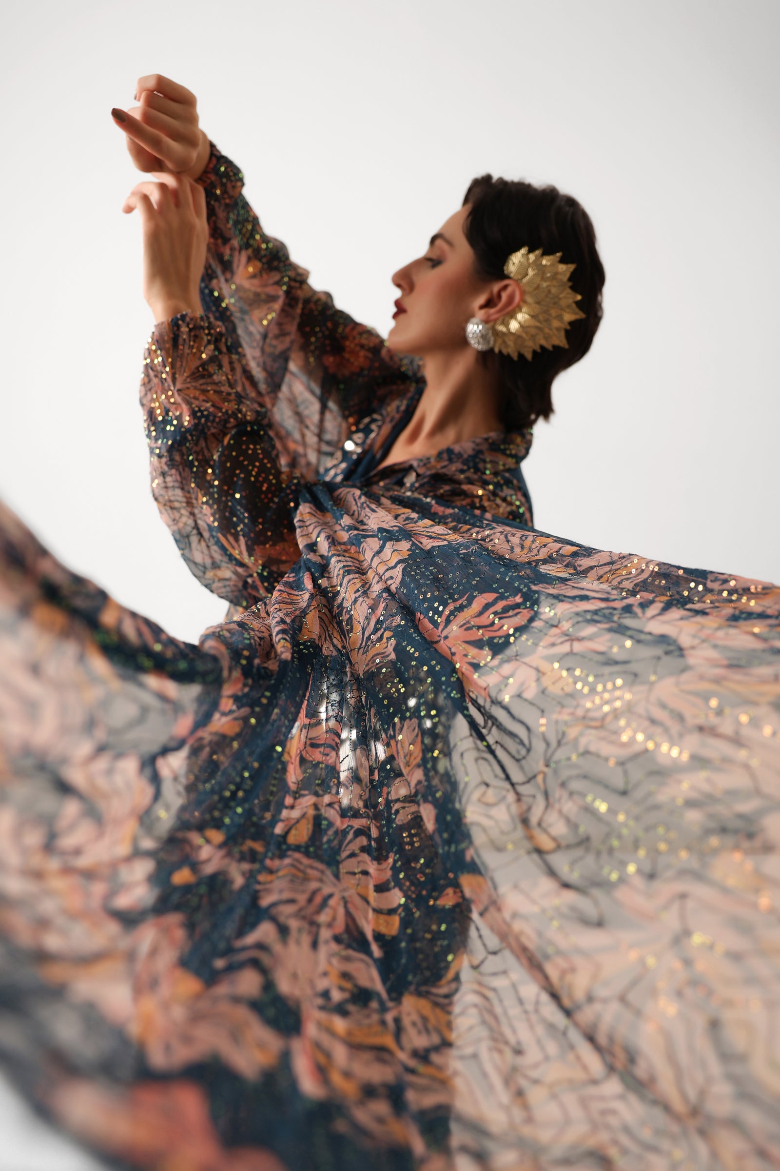 The prussian blue Sheesha Koti Saree