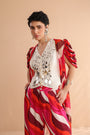 The Swagger Sheesha koti jacket-pant  set in ivory & fushcia lehar