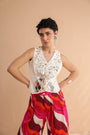 The Swagger Sheesha koti pant  set in ivory & fushcia lehar
