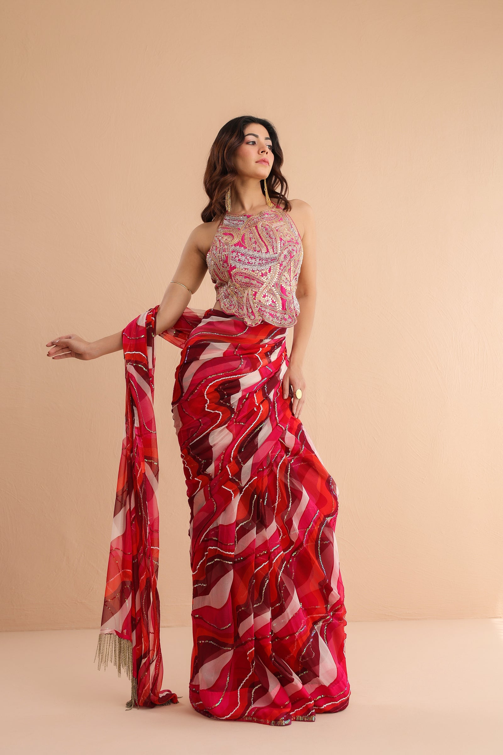 The cosmo politian saree with ambi backless blouse.