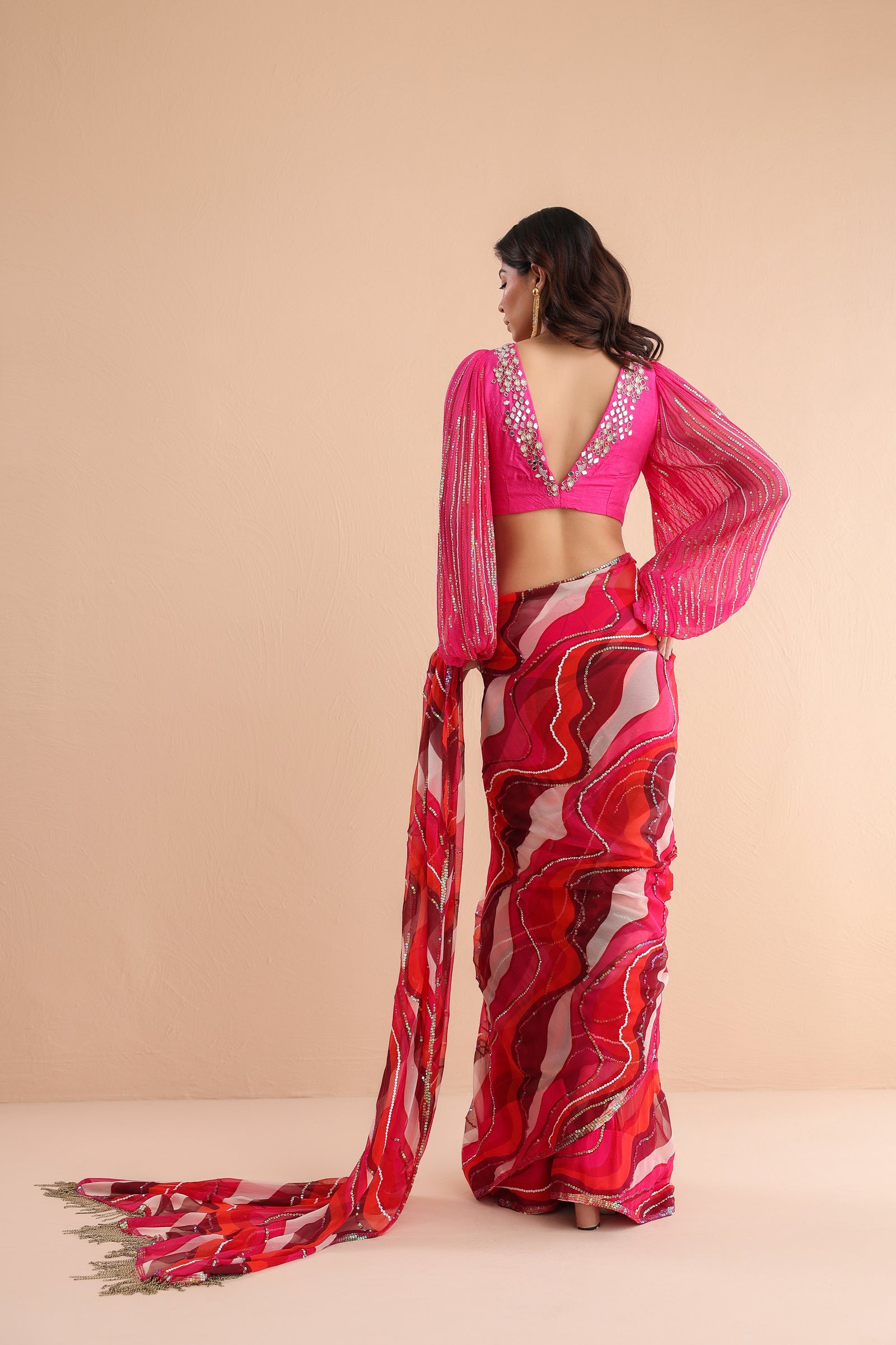 The  cosmo politian saree with bohemium blouse.