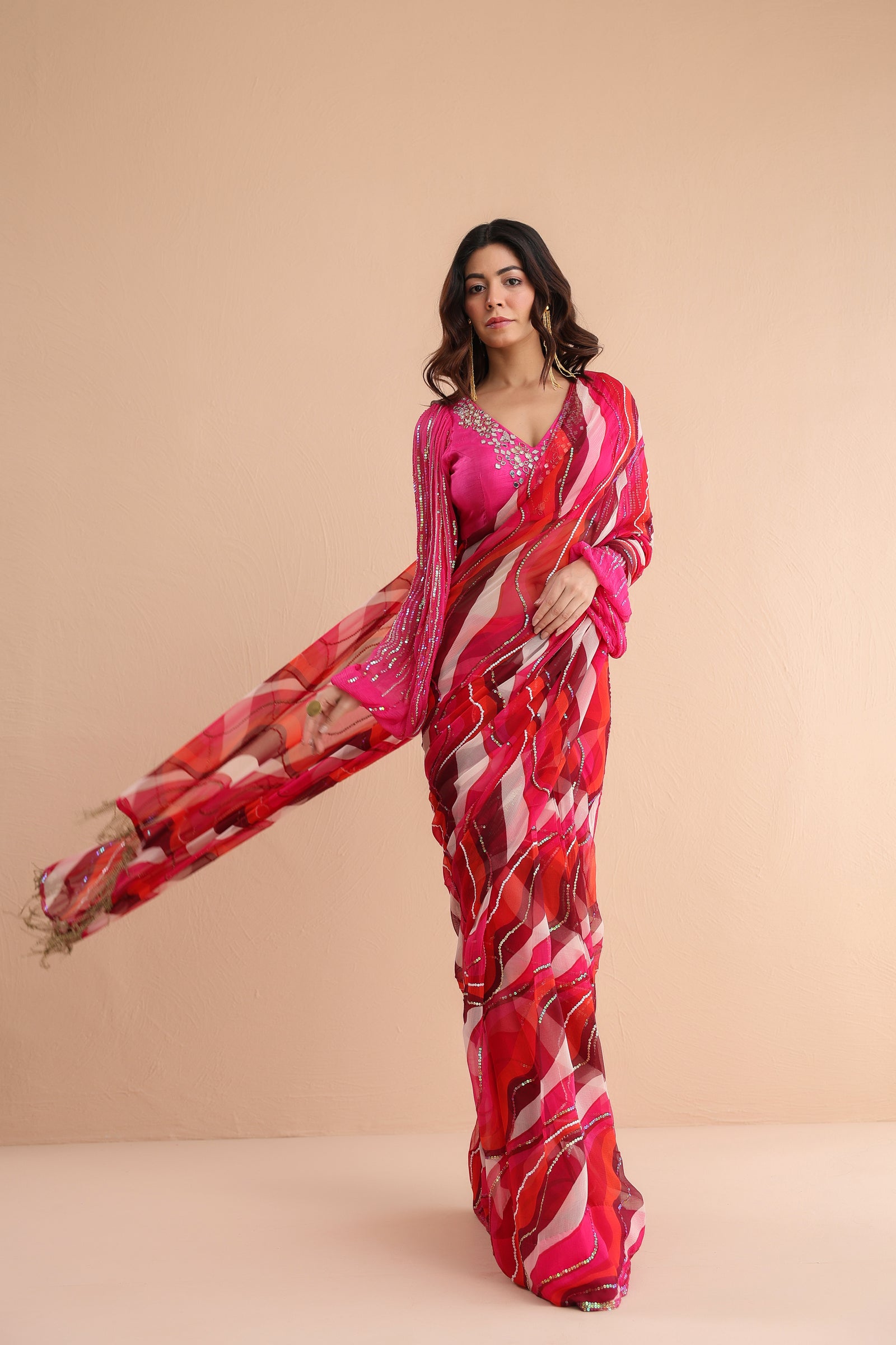 The  cosmo politian saree with bohemium blouse.