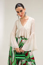 Ivory Sand Boho Top with Forest Green Lehar Print skirt set