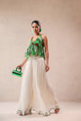 Vegas green halter boho top with Ivory cutwork Palazzo set