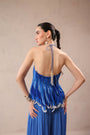 Vegas blue boho halter top with ocean blue cutwork palazzo set