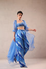 Ocean Blue sheer jacket & tide bling top with Atlantic Blue lehar Print  pant set