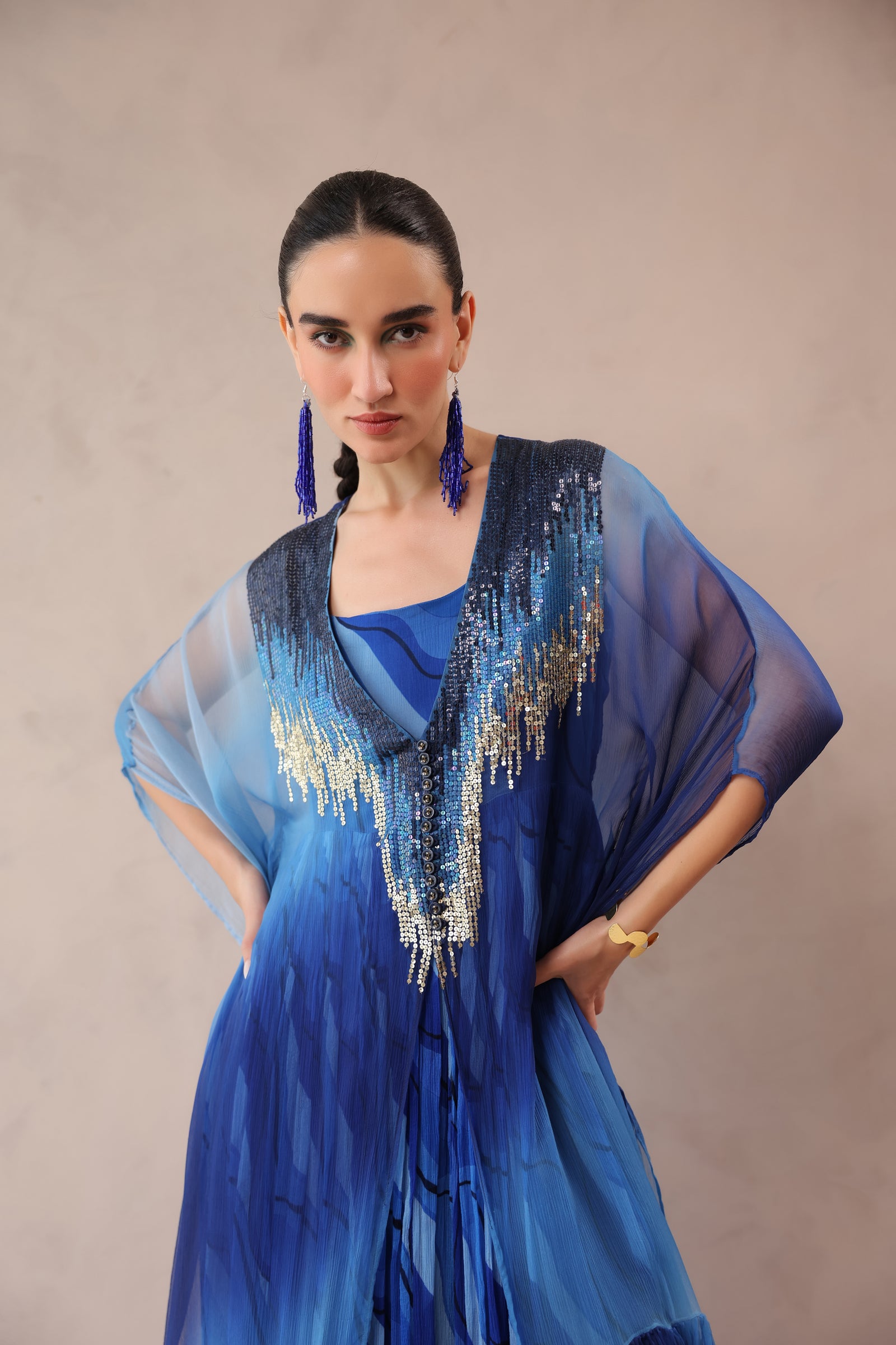 Amber & Ocean Blue Bling Kaftaan with dress set