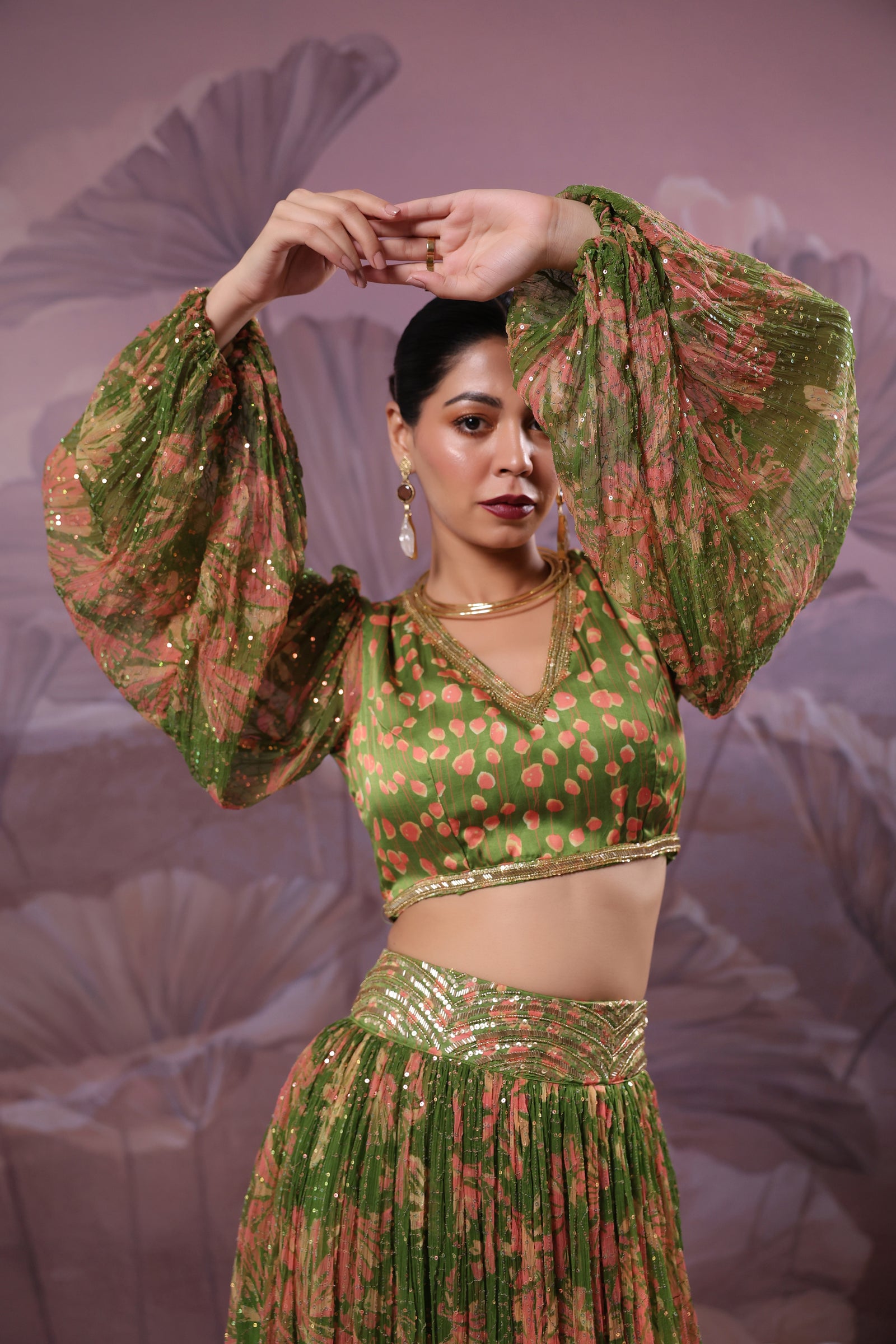 Avacado green phool bazar set
