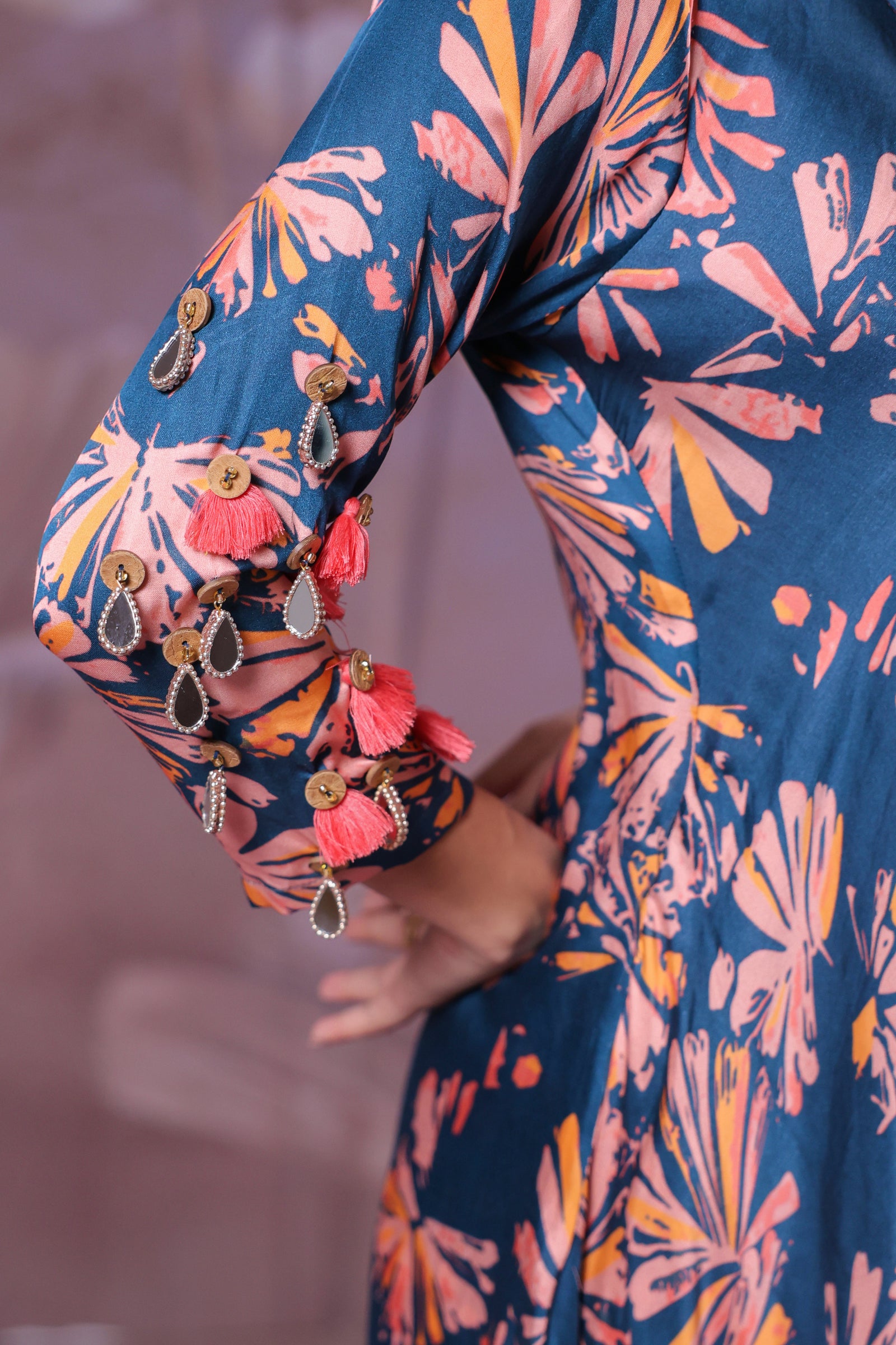 Ballygunge prussian blue  tassel tunic set in
