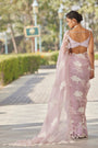 Powder Lilac Flower Saree Set