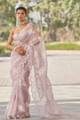 Powder Lilac Flower Saree Set