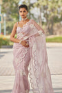 Powder Lilac Flower Saree Set