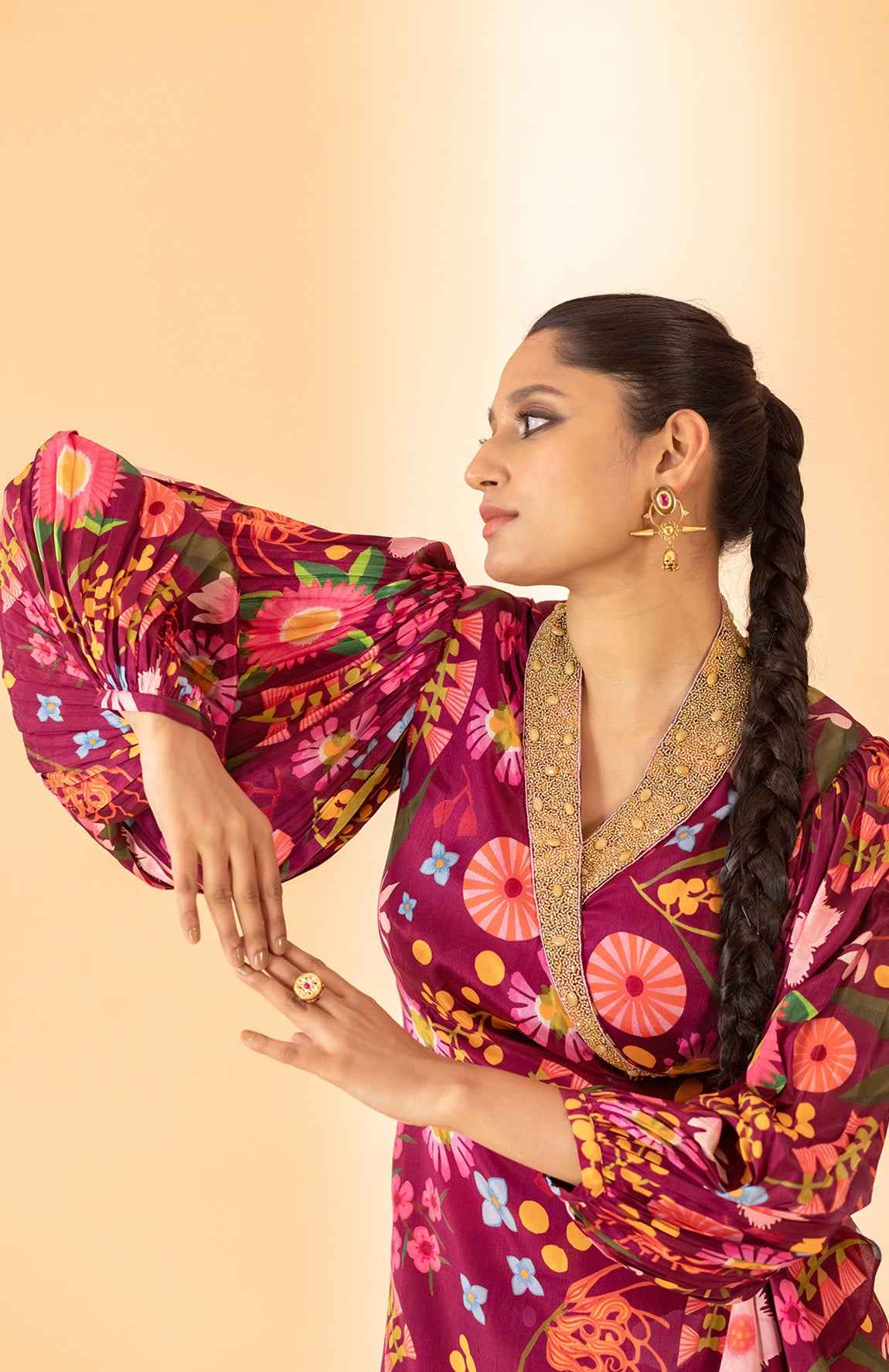 A Wine Color Hand Embroidered Dress