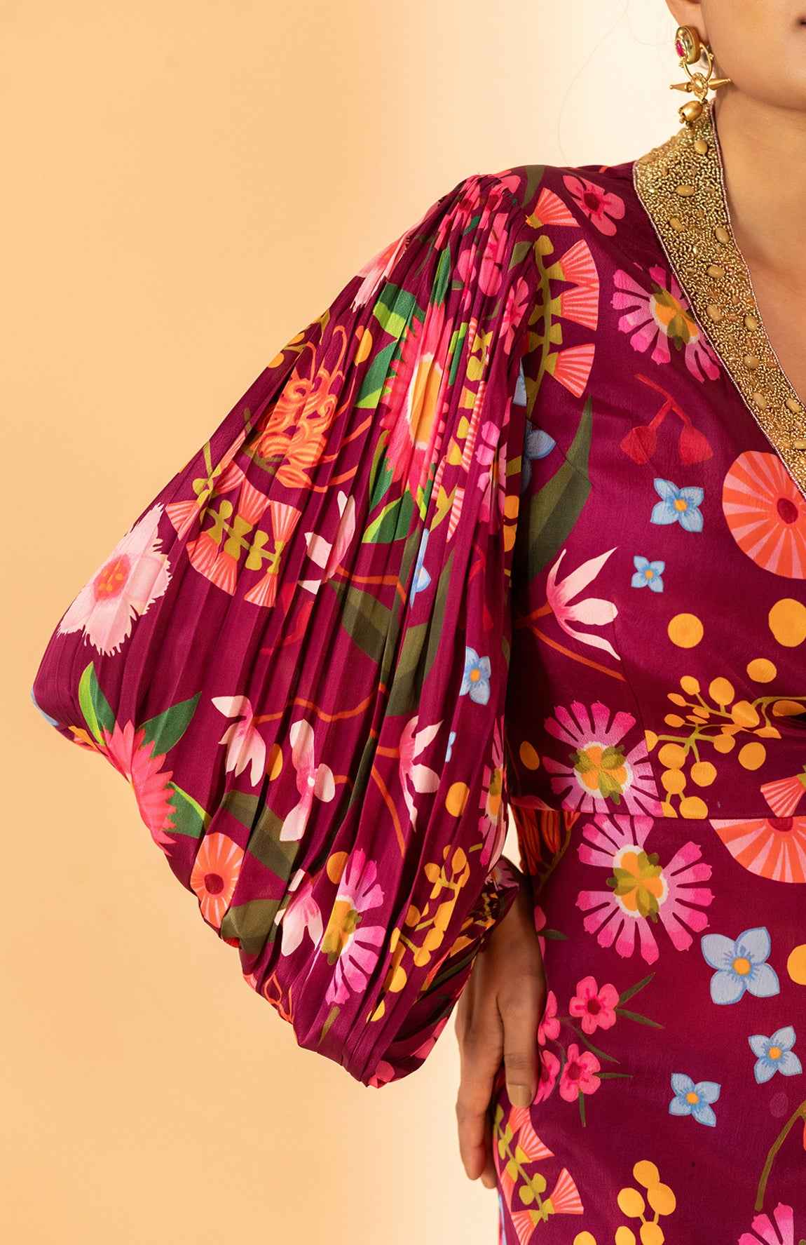 A Wine Color Hand Embroidered Dress