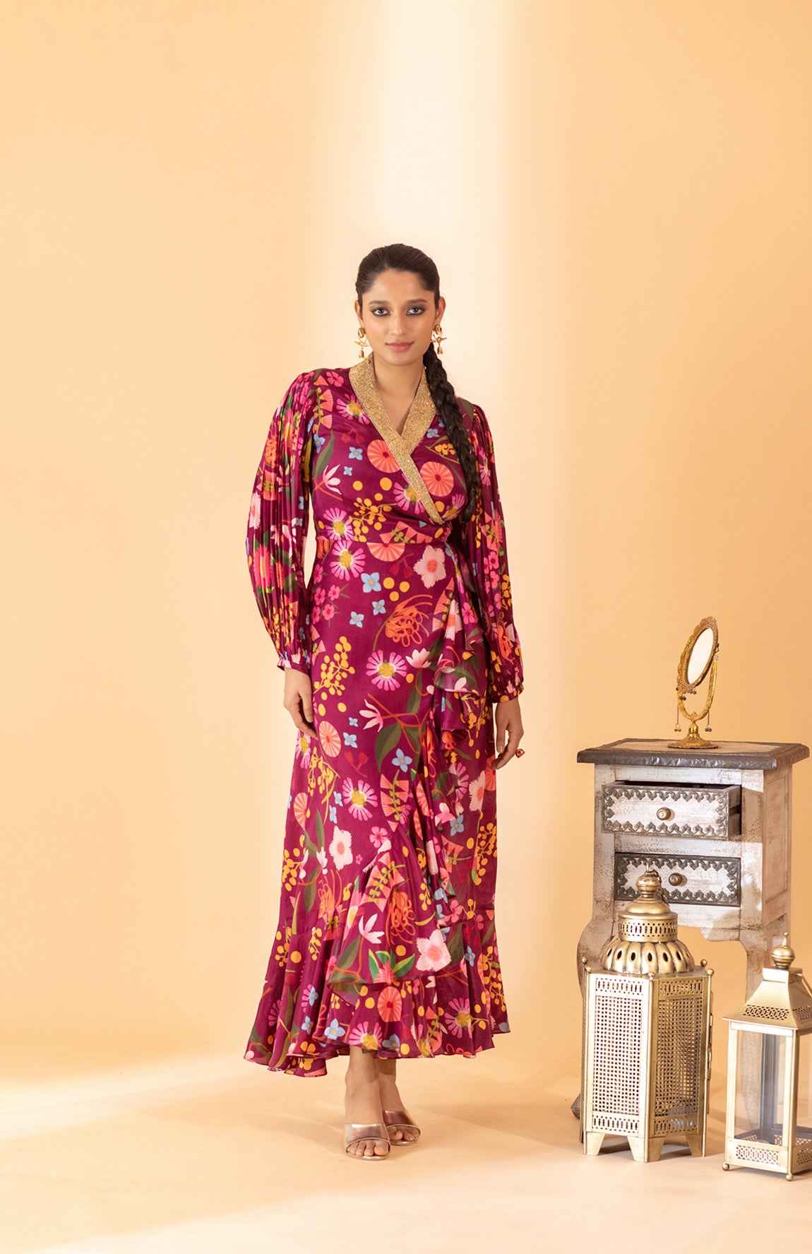 A Wine Color Hand Embroidered Dress