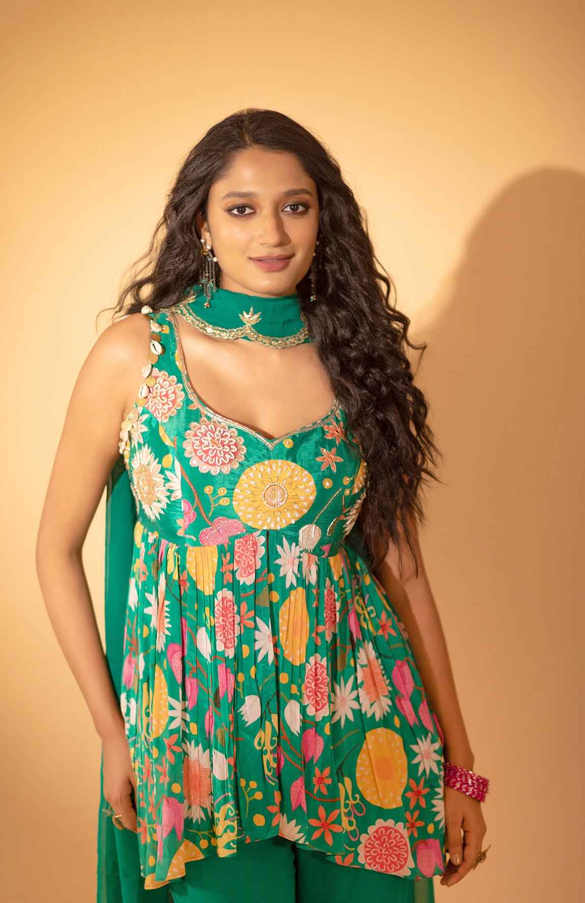 A Embroidered Sharara Set With Peplum And Duptta