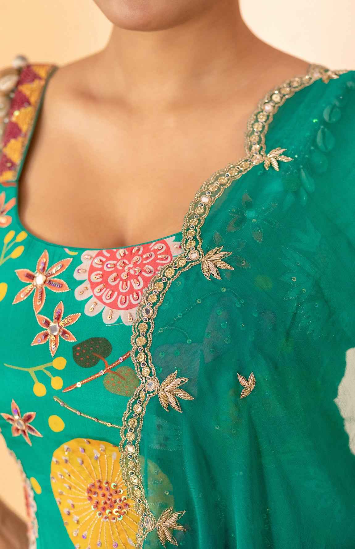 A Embroidered Sharara Set With Kurti And Duptta