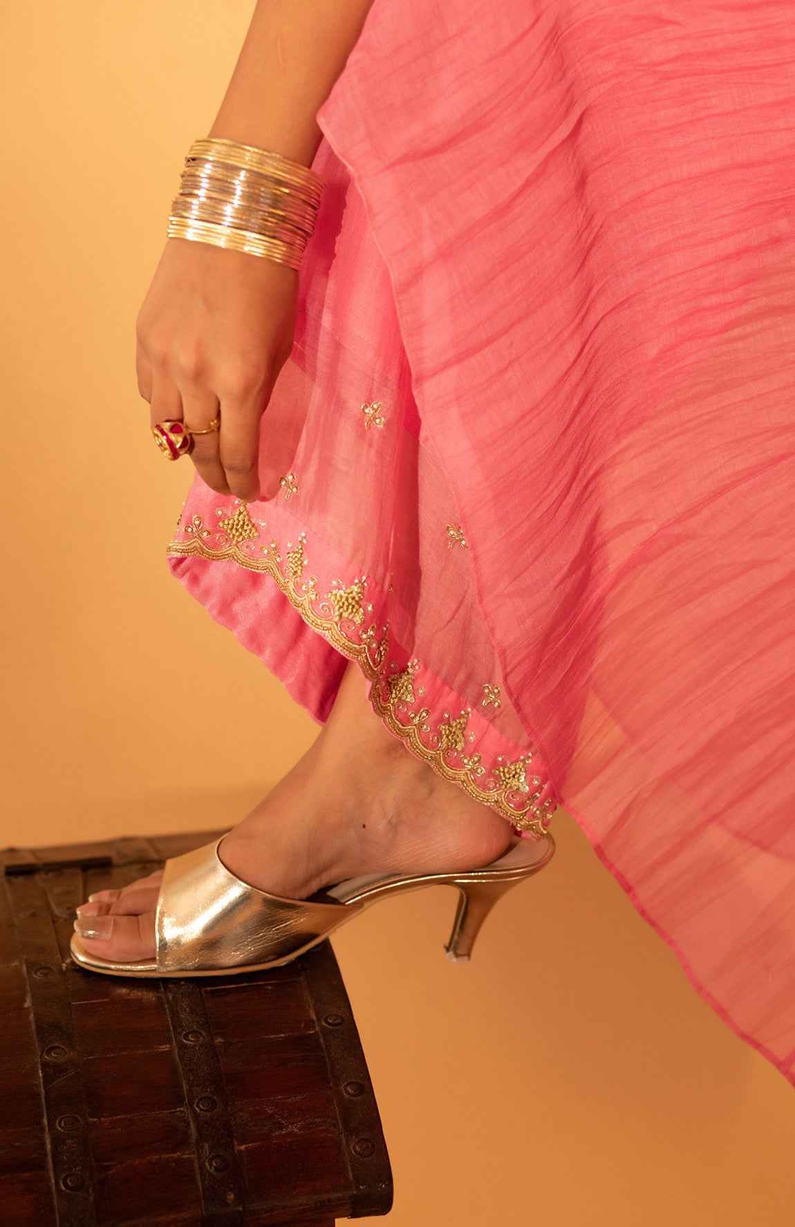 A Rose Pink Anarkali Set With Pants And Duptta