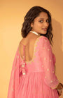 A Rose Pink Anarkali Set With Pants And Duptta