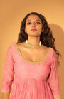 A Rose Pink Anarkali Set With Pants And Duptta