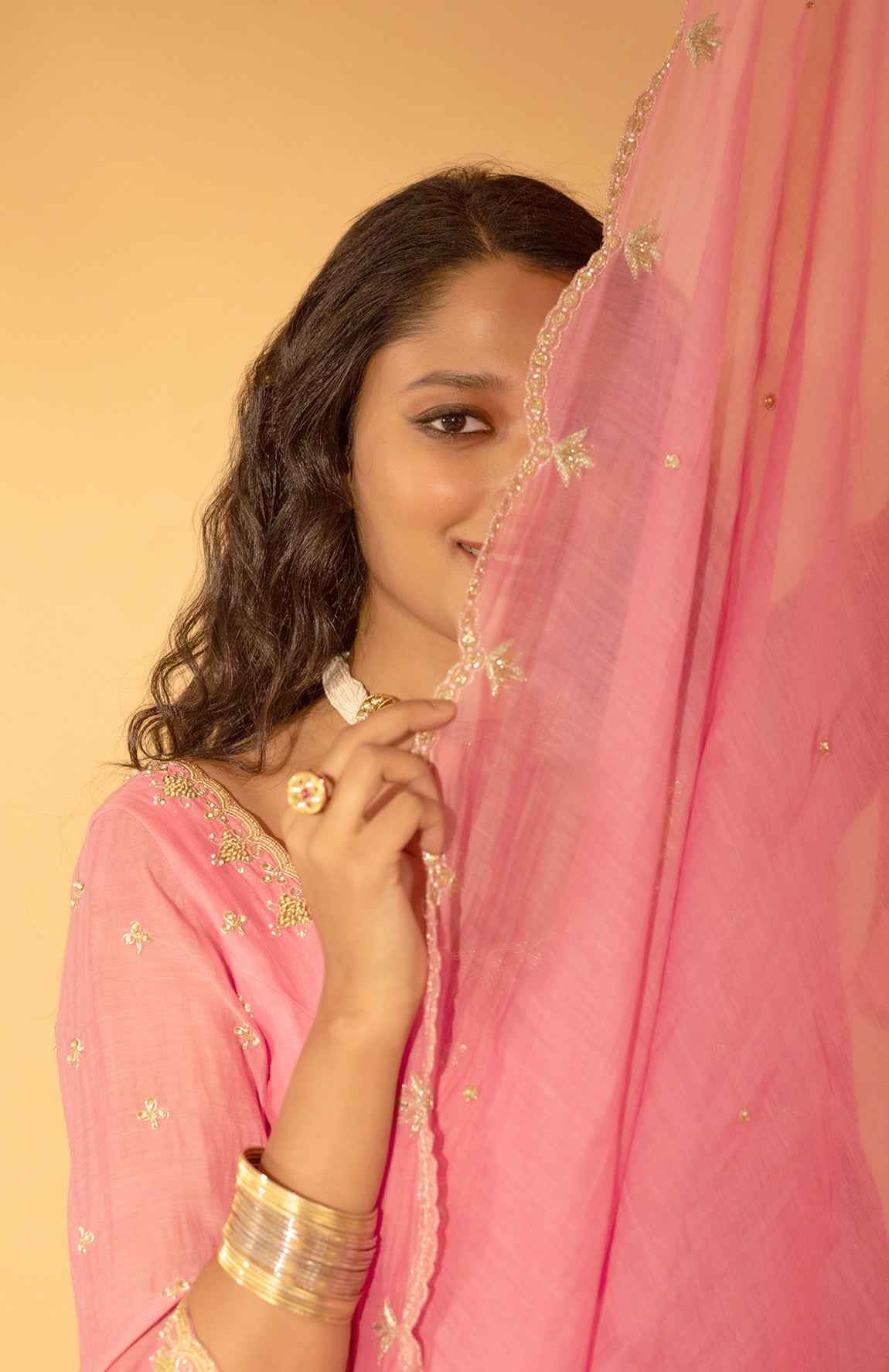 A Rose Pink Anarkali Set With Pants And Duptta