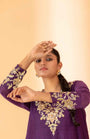 A Purple Hand Embroidered Anarkali Set With Pants