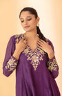 A Purple Hand Embroidered Anarkali Set With Pants