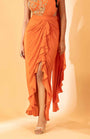 A Rust Pre-Draped Saree With Hand Embroidered Blouse