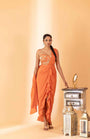 A Rust Pre-Draped Saree With Hand Embroidered Blouse