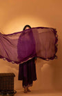 A Purple Hand Embroidered Anarkali Set With Pants And Duptta