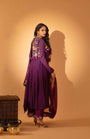A Purple Hand Embroidered Anarkali Set With Pants And Duptta