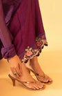 A Purple Hand Embroidered Anarkali Set With Pants And Duptta