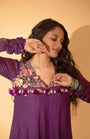 A Purple Hand Embroidered Anarkali Set With Pants And Duptta
