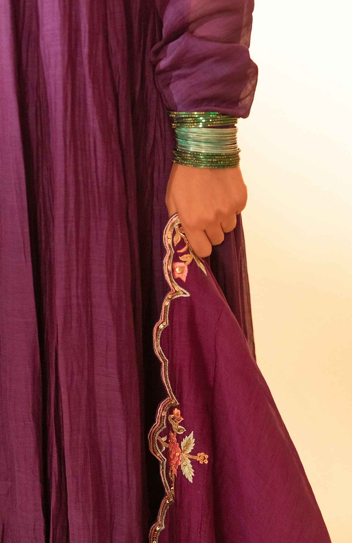 A Purple Hand Embroidered Anarkali Set With Pants And Duptta