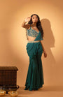 A Pre-Draped Saree Set Paired With Hand Embroidered Blouse And Belt
