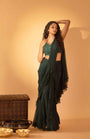 A Bottle Green Saree Set Paired With Embroidered Blouse