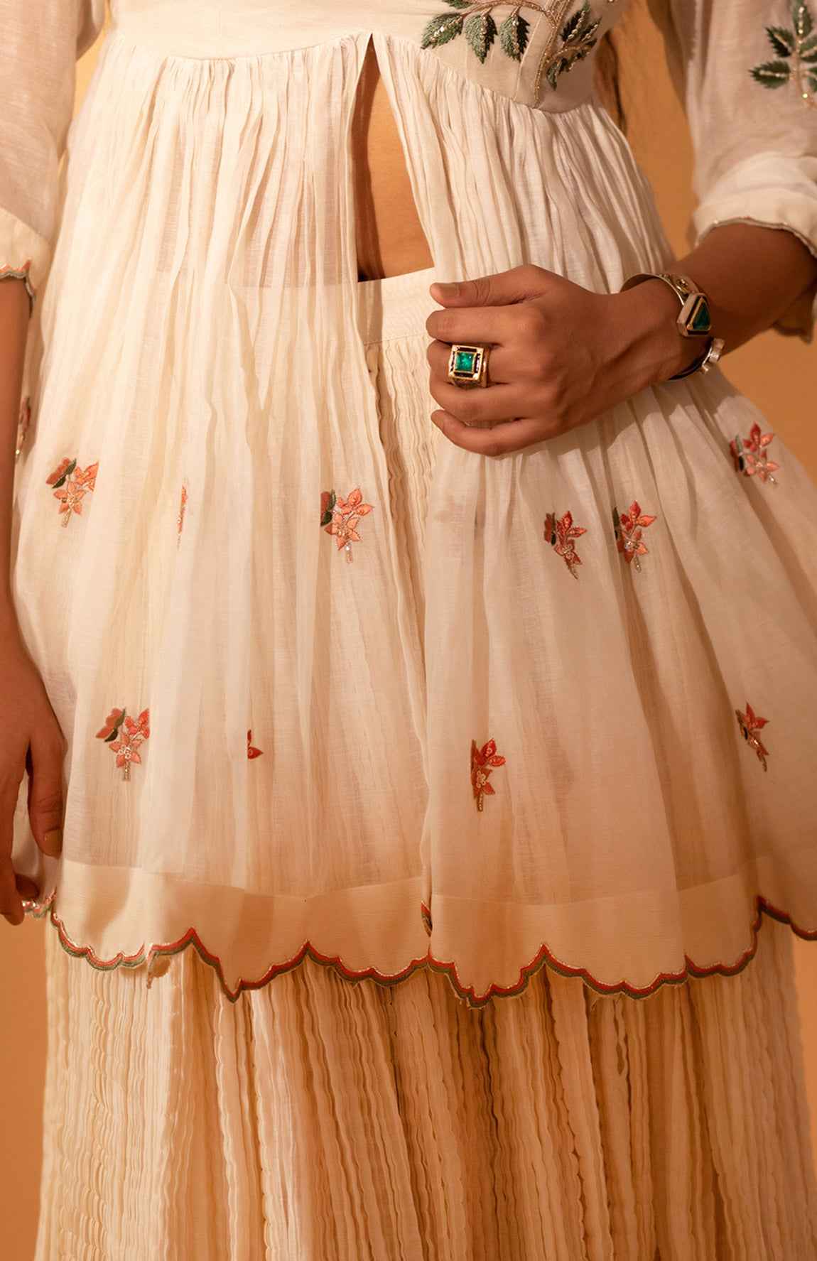 A Skirt Set With Embroidered Peplum And Duptta