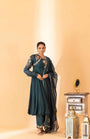 A Teal Green Hand Embroidered Anarkali Set With Pants And Duptta