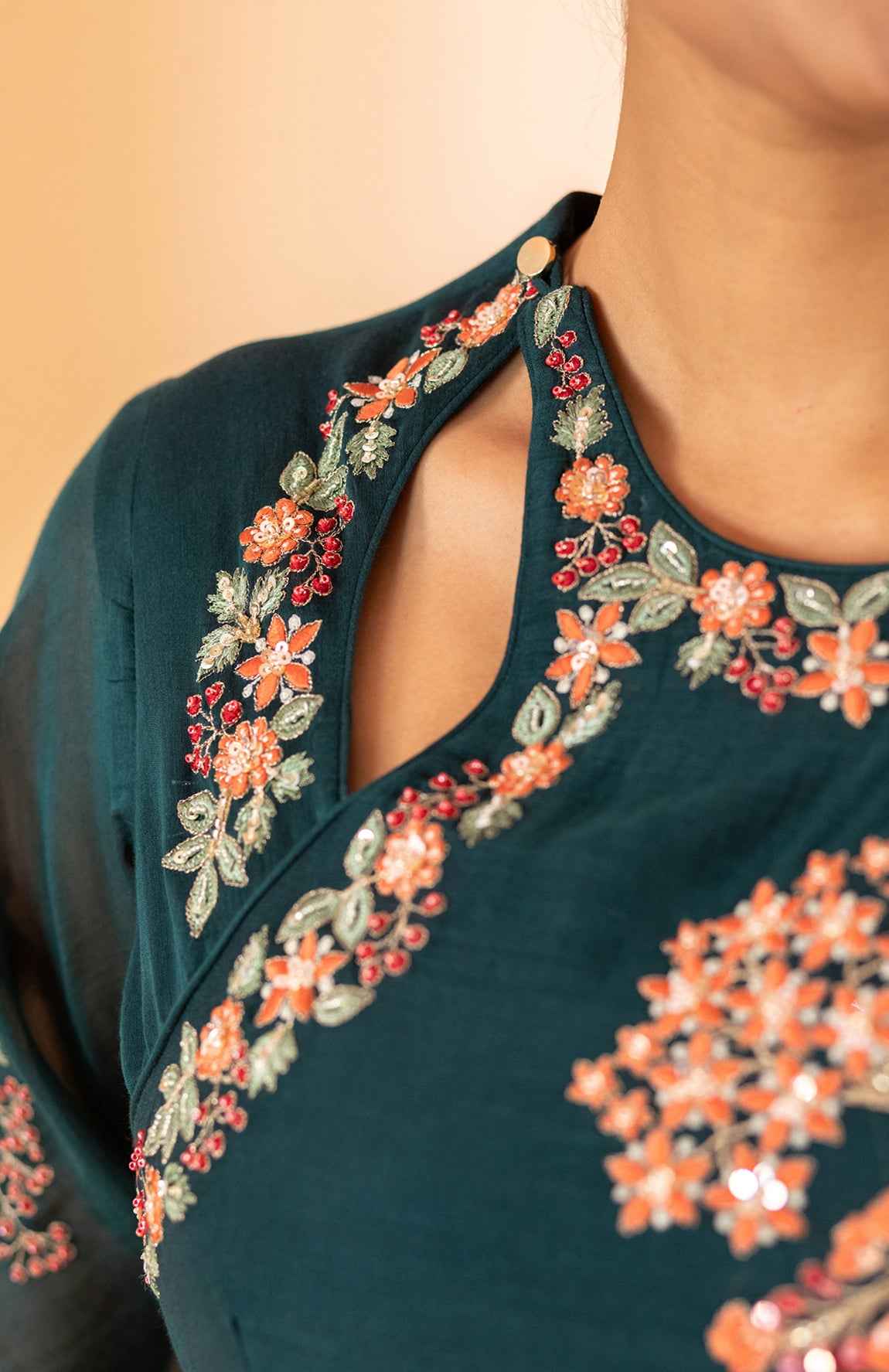 A Teal Green Hand Embroidered Anarkali Set With Pants And Duptta