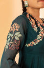 A Teal Green Hand Embroidered Anarkali Set With Pants And Duptta